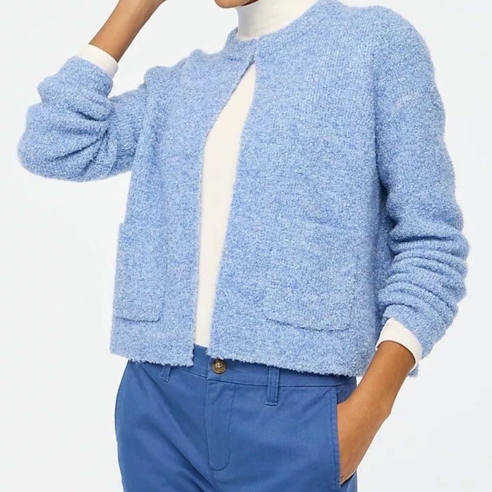 J Crew Bouclé Lady Cardigan Sky Heather Blue